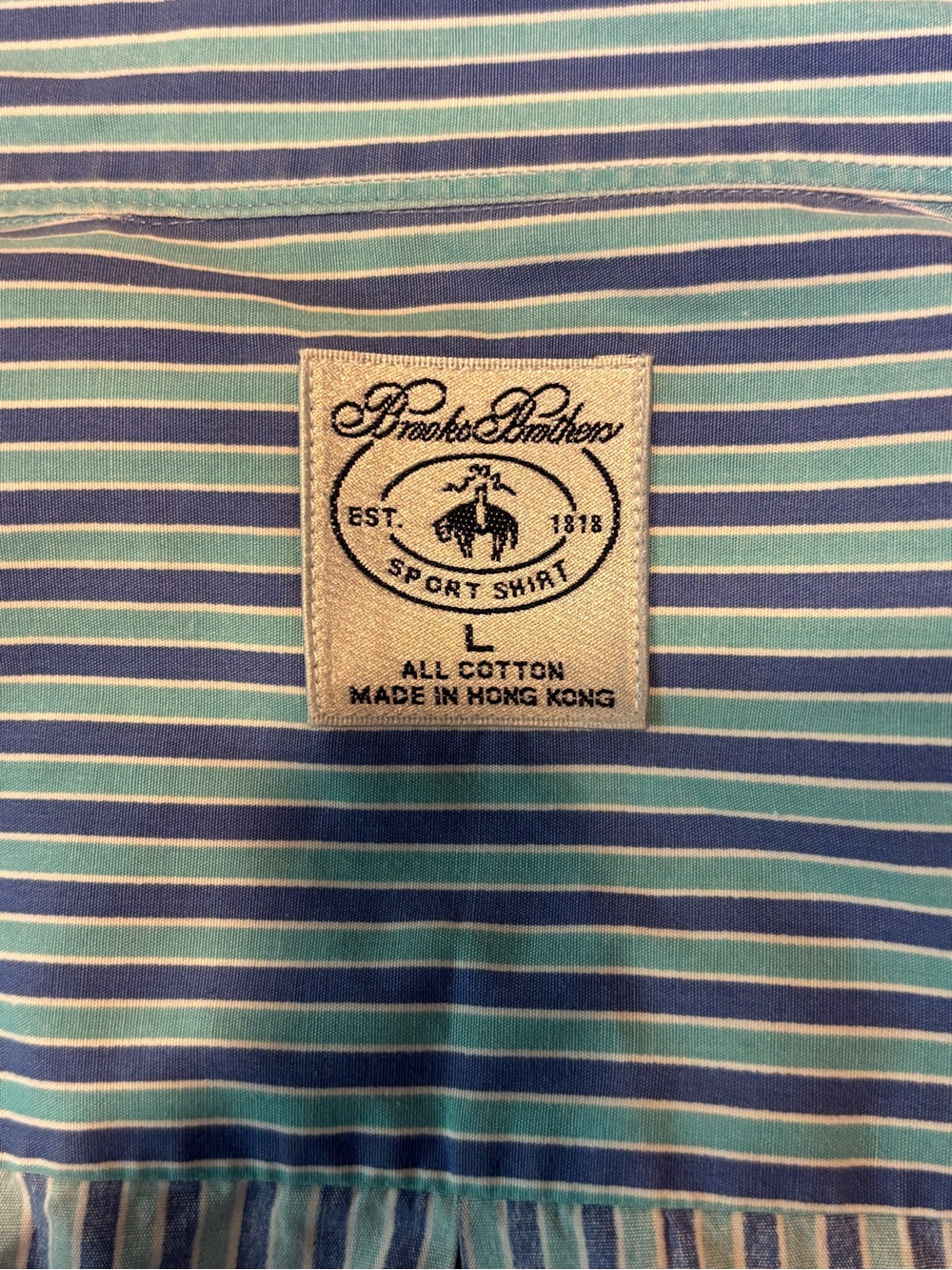 Vintage Brooks Brothers Light Blue & Navy Striped Cotton Button-Down Shirt